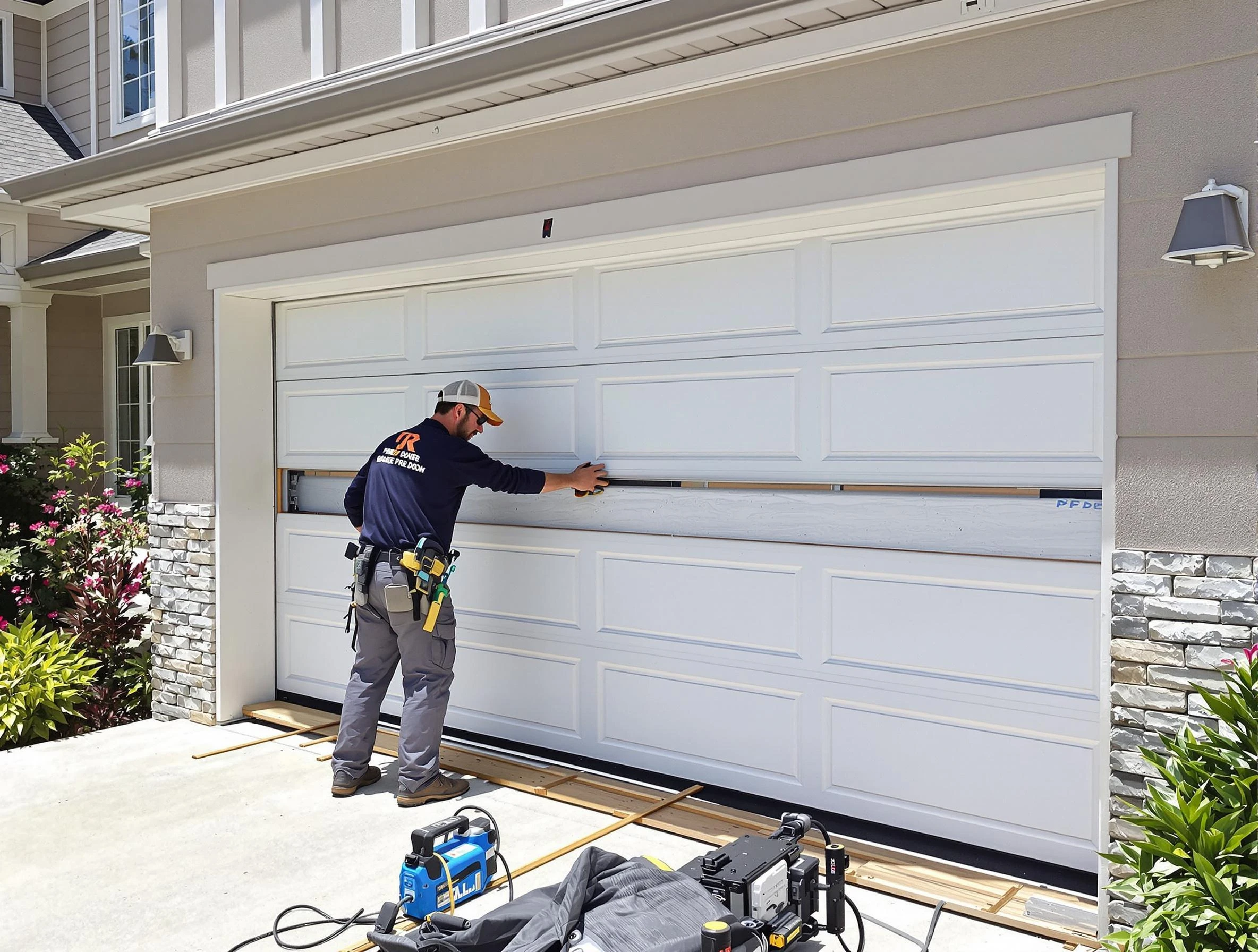 Apache Junction Garage Door Repair team performing complete garage door replacement at Apache Junction residence