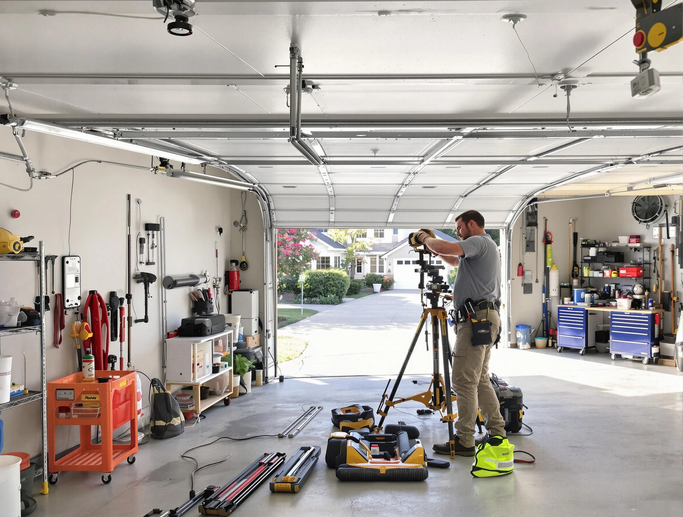 Apache Junction Garage Door Repair specialist performing laser-guided track alignment in Apache Junction